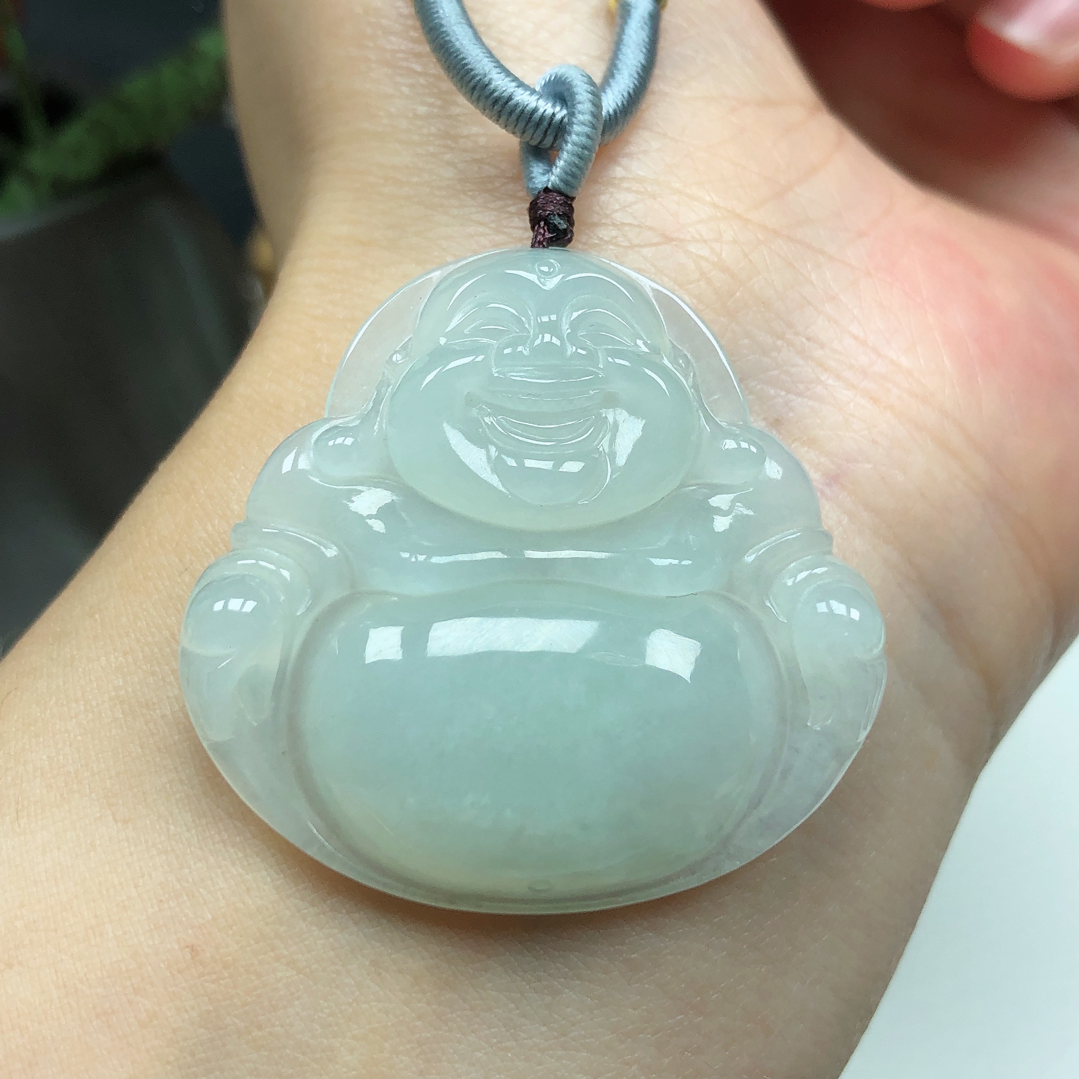天然缅甸A货翡翠老坑料冰润起胶白冰大肚笑佛佛公吊坠