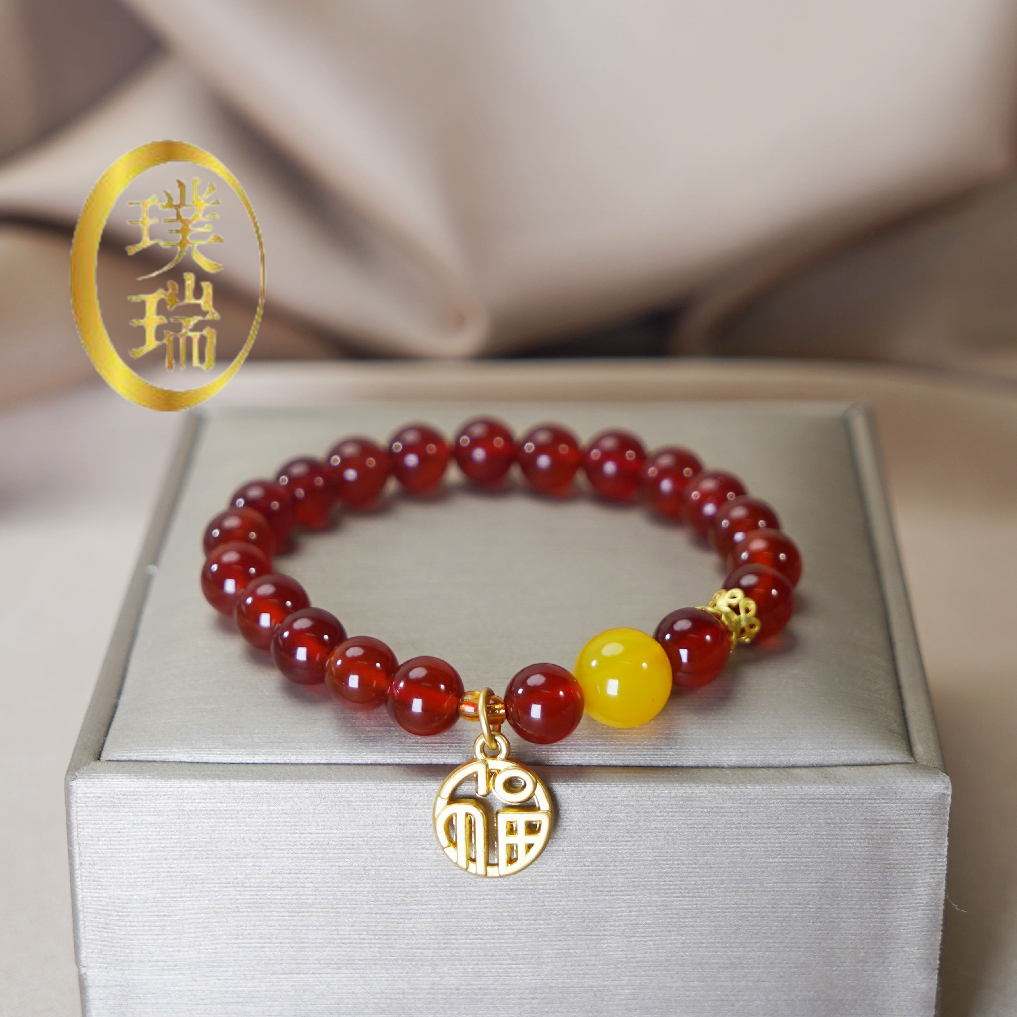 天然红玛瑙单圈福牌流苏手链 多样性发一 SL332