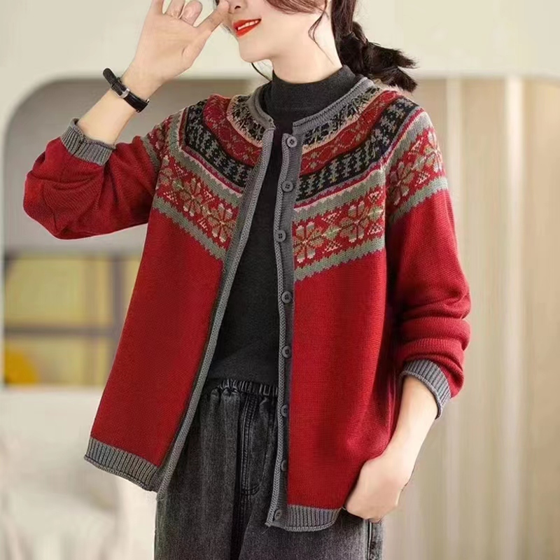 提花圆领韩版时尚百搭长袖针织毛衫显瘦毛衣2494款