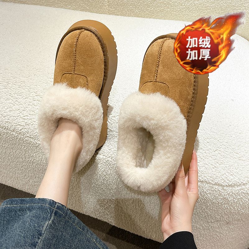厚底毛茸茸雪地靴女款加绒棉鞋2023新款秋冬季低帮鞋子加厚面包鞋