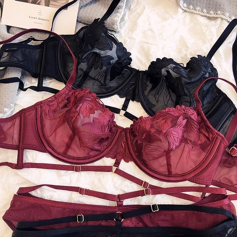 法式纯欲性感蕾丝内衣大胸显小胸聚拢上托文胸