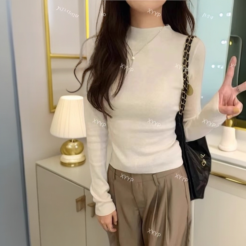 半高领打底衫女新款纯色内搭秋冬高级感洋气长袖针织衫