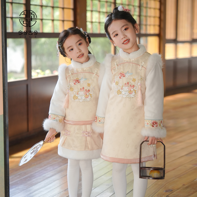 【清歌】今兮古兮女童冬季夹棉汉服儿童国风旗袍拜年服秋冬加绒套装