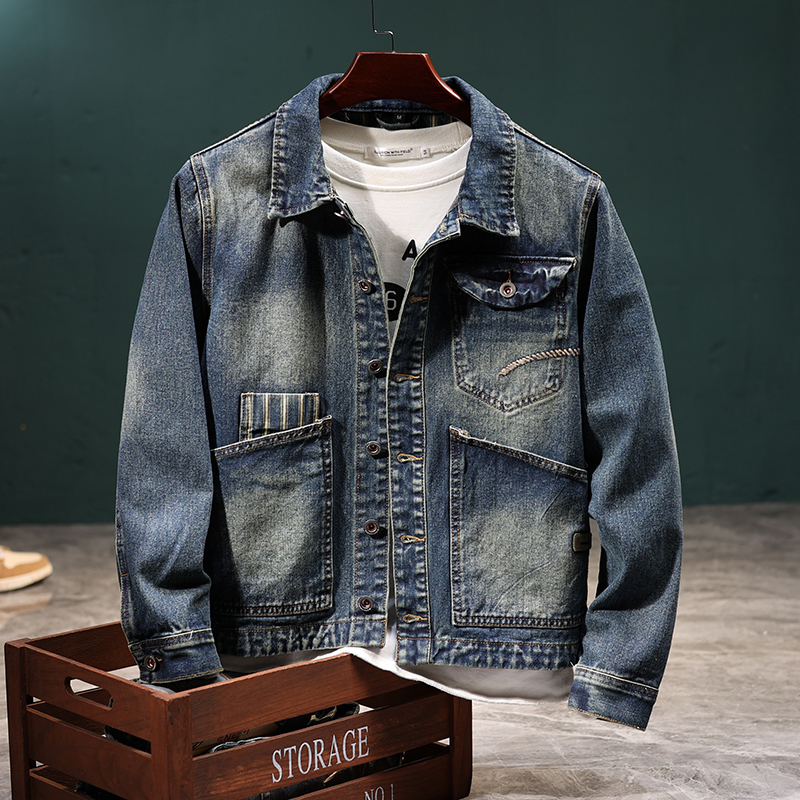 【萨雷司】男士牛仔休闲男外套春秋新款宽松潮流休闲机车夹克JK529