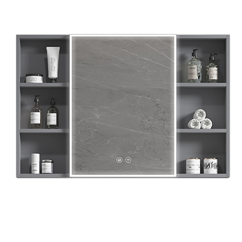 轻奢风智能柜镜挂墙式带灯卫浴镜子带置物架太空铝合金浴室镜箱