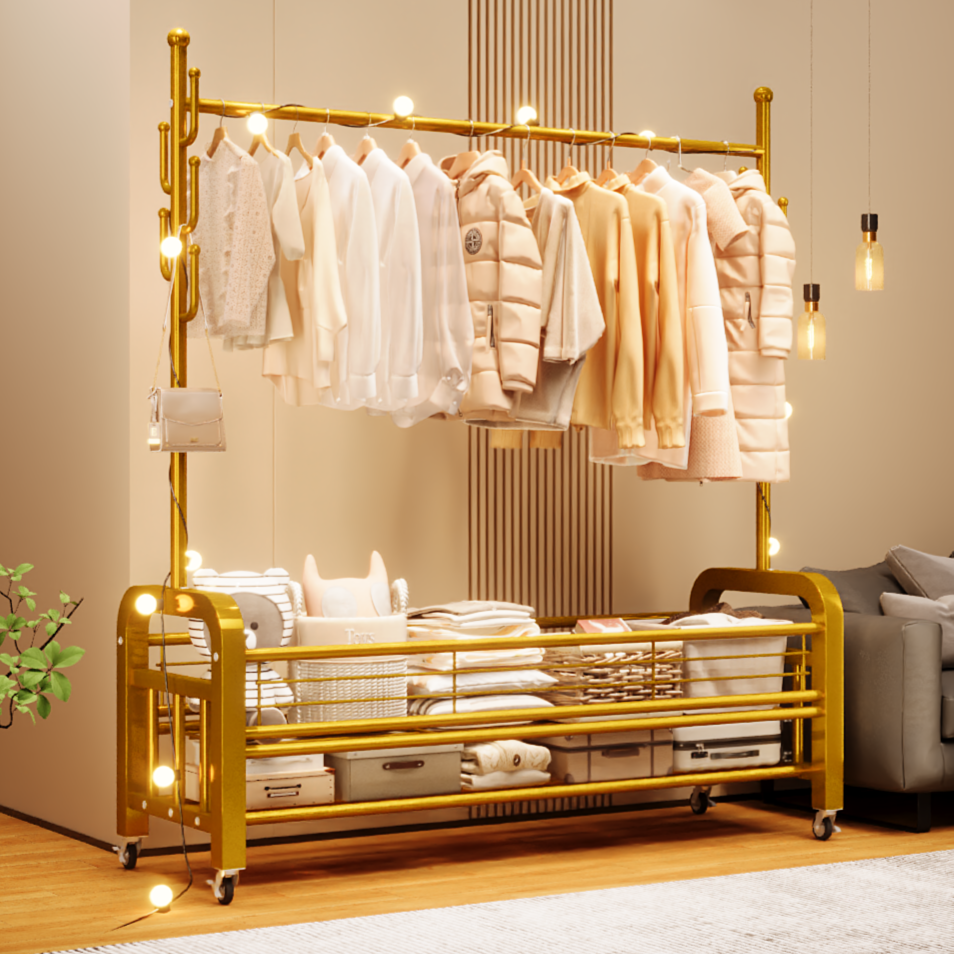 衣服架卧室家用阳台轻奢移动晾衣架卧室衣架挂衣服落地式卧室
