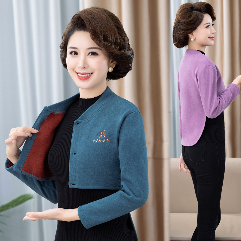 中老年女长袖护肩妈妈秋装薄款加绒坎肩中年休闲洋气保暖护腰背心