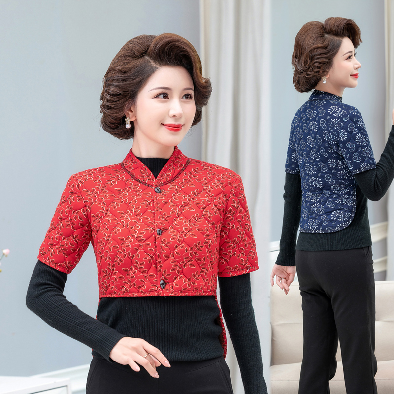 中老年女装秋冬新款短袖小马甲妈妈加厚加绒护肩洋气保暖护背坎肩