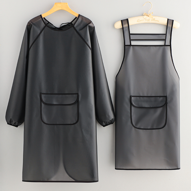 防水围裙家用厨房长袖防油罩衣女定制logo印字围腰水产专用工作服