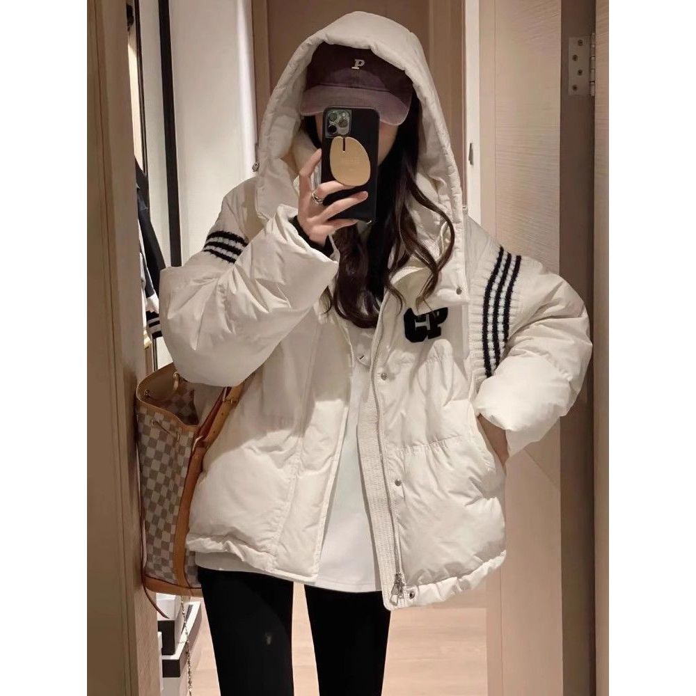 新款爆款羽绒服女冬季2023新款韩系拼接设计感连帽棉衣加厚棉袄