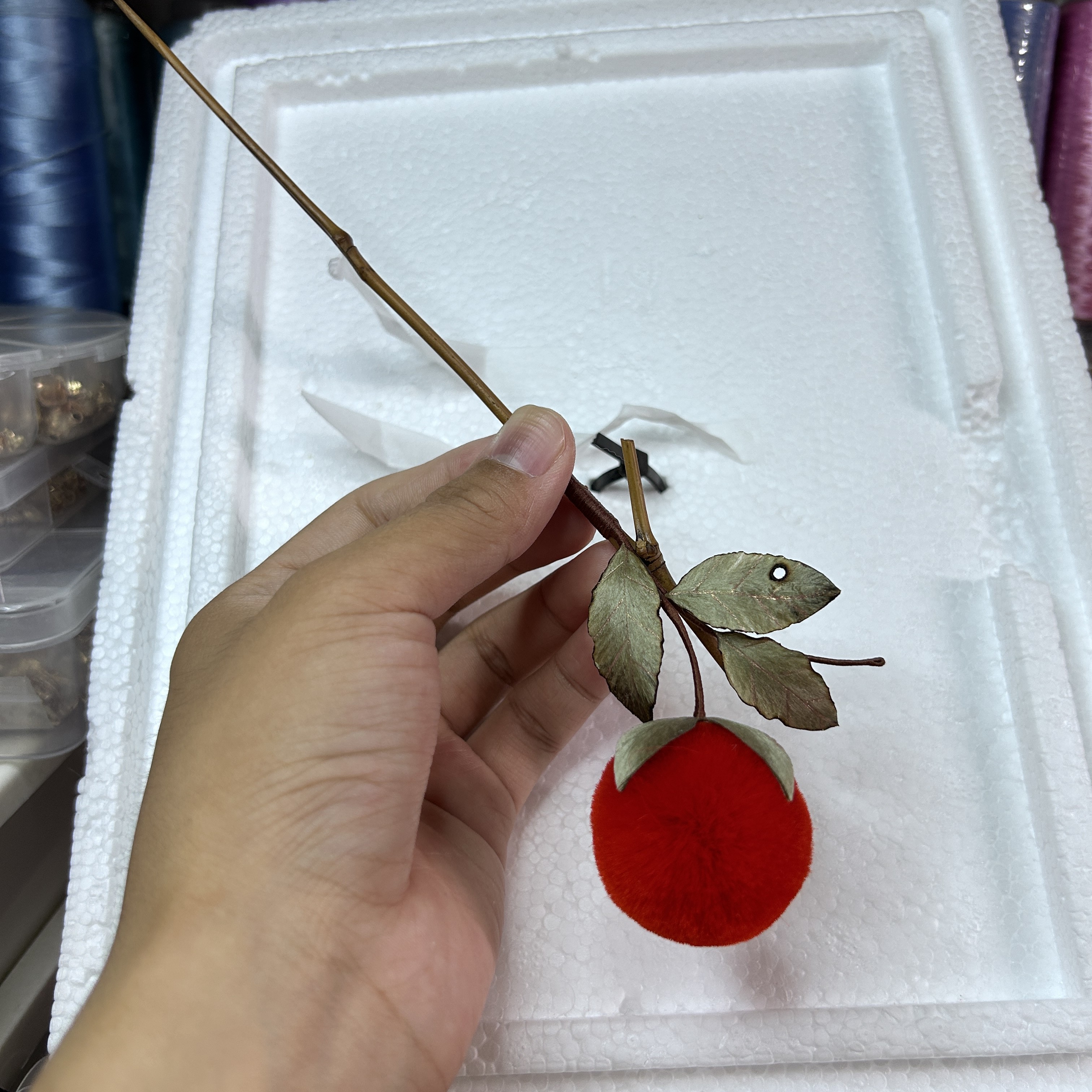 【柿柿如意】中国非遗绒花发簪国风旗袍盘发簪子古风新年柿子头饰