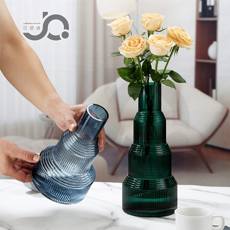现代创意艺术花瓶玻璃高级感建筑师造型个性ins桌面客厅玫瑰百合