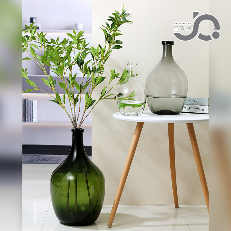 北欧简约大肚子玻璃花瓶吊钟马醉木美男树水培落地大号装饰花瓶