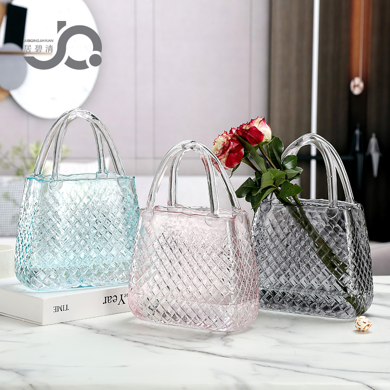 北欧ins风设计师网红款菱形手提包包玻璃花瓶水培鲜花篮养鱼桌面