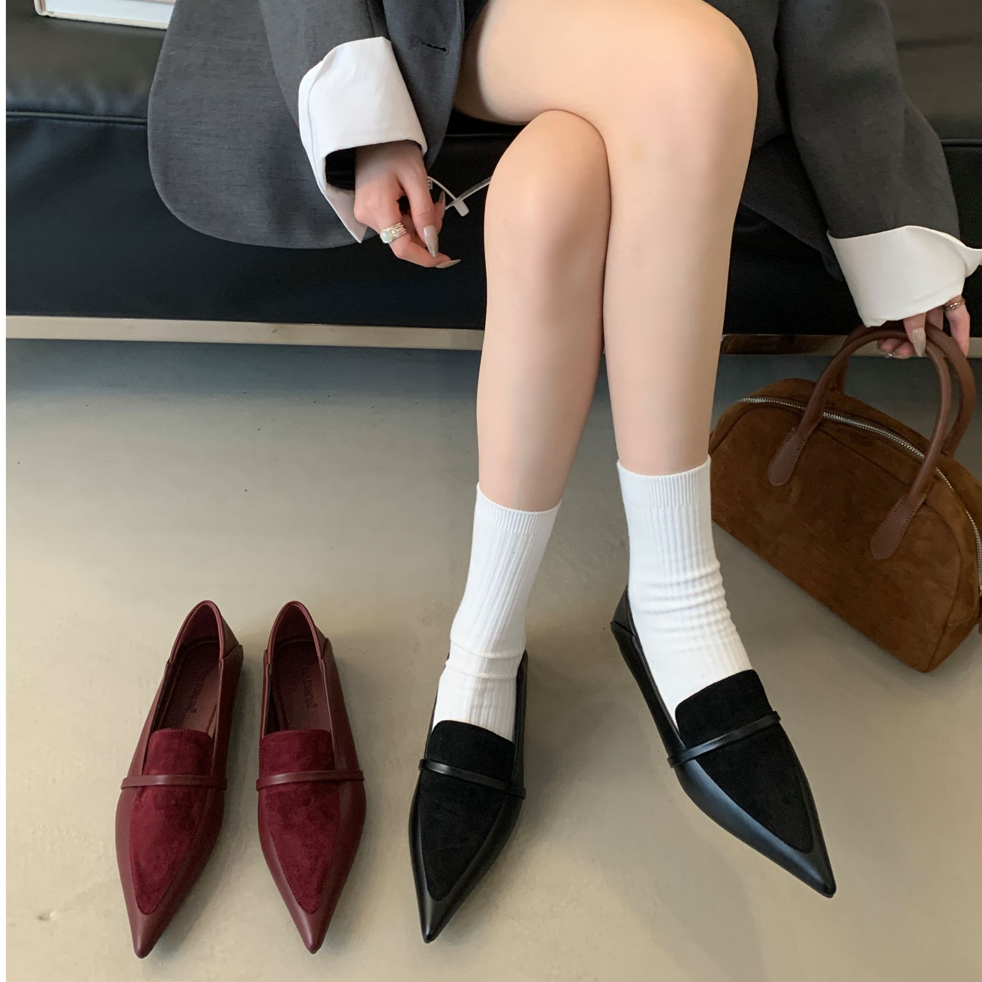 法式早秋气质新款绒面尖头乐福鞋2025秋冬软底通勤英伦风显瘦单鞋