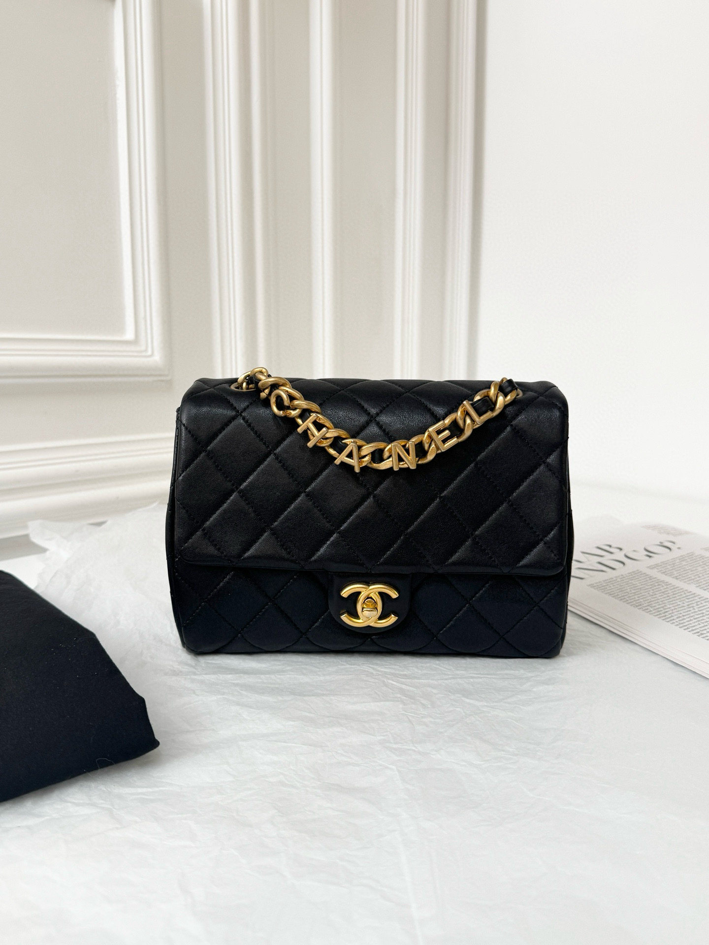 95新 Chanel/香奈儿  黑金23p字母链条方胖  芯片款