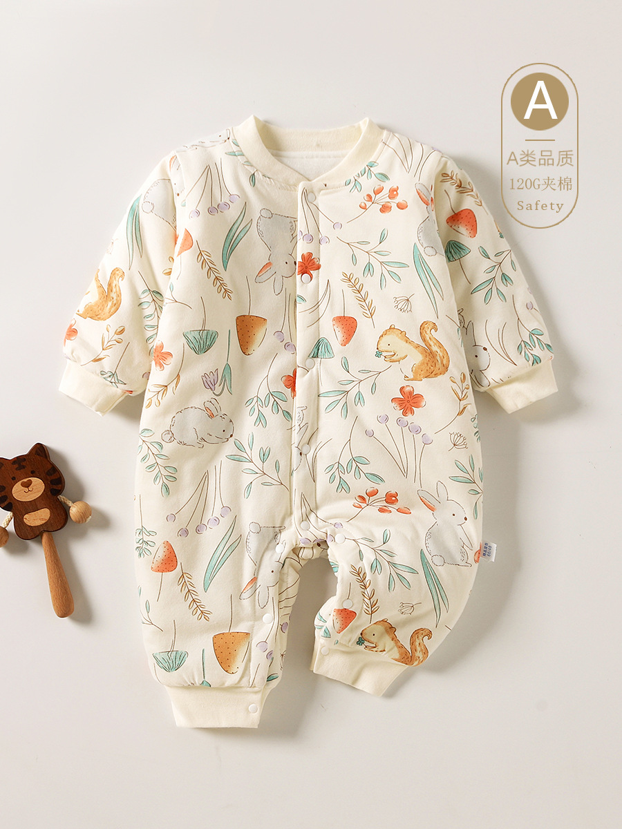 宝宝纯棉衣服秋冬哈衣夹棉无骨爬爬服棉衣新生儿保暖衣婴儿连体衣