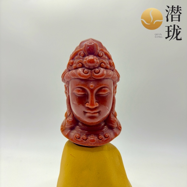 【潜珑】L-13-223黄龙玉观音头佛头摆件
