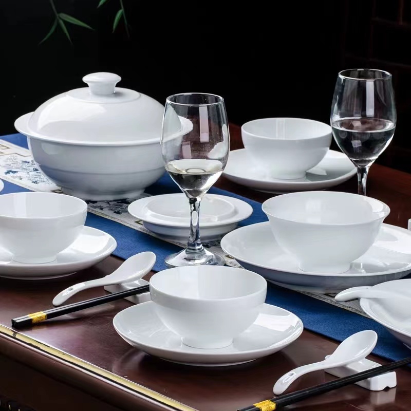 翔婷陶瓷 景德镇高白泥陶瓷加厚餐具釉下彩微波炉消毒柜纯白陶瓷