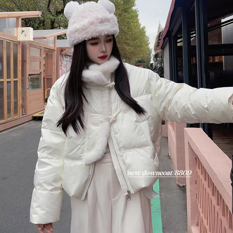 品牌断码品牌断码牛角扣羽绒服女短款新款小个子设计感白鸭绒立领