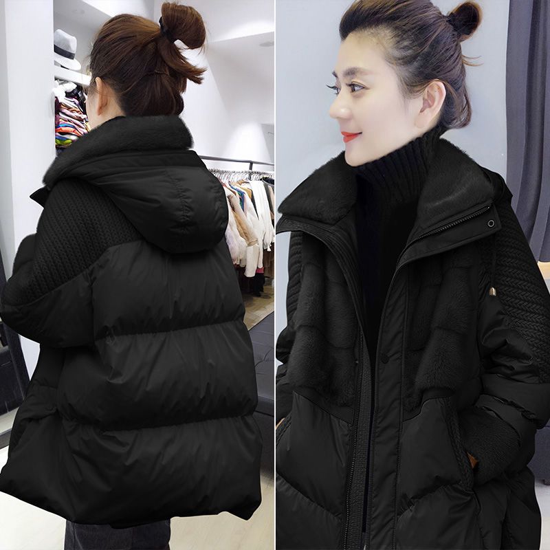 小个子洋气加厚羽绒服针织拼接宽松保暖外套女冬季新款2023欧洲站