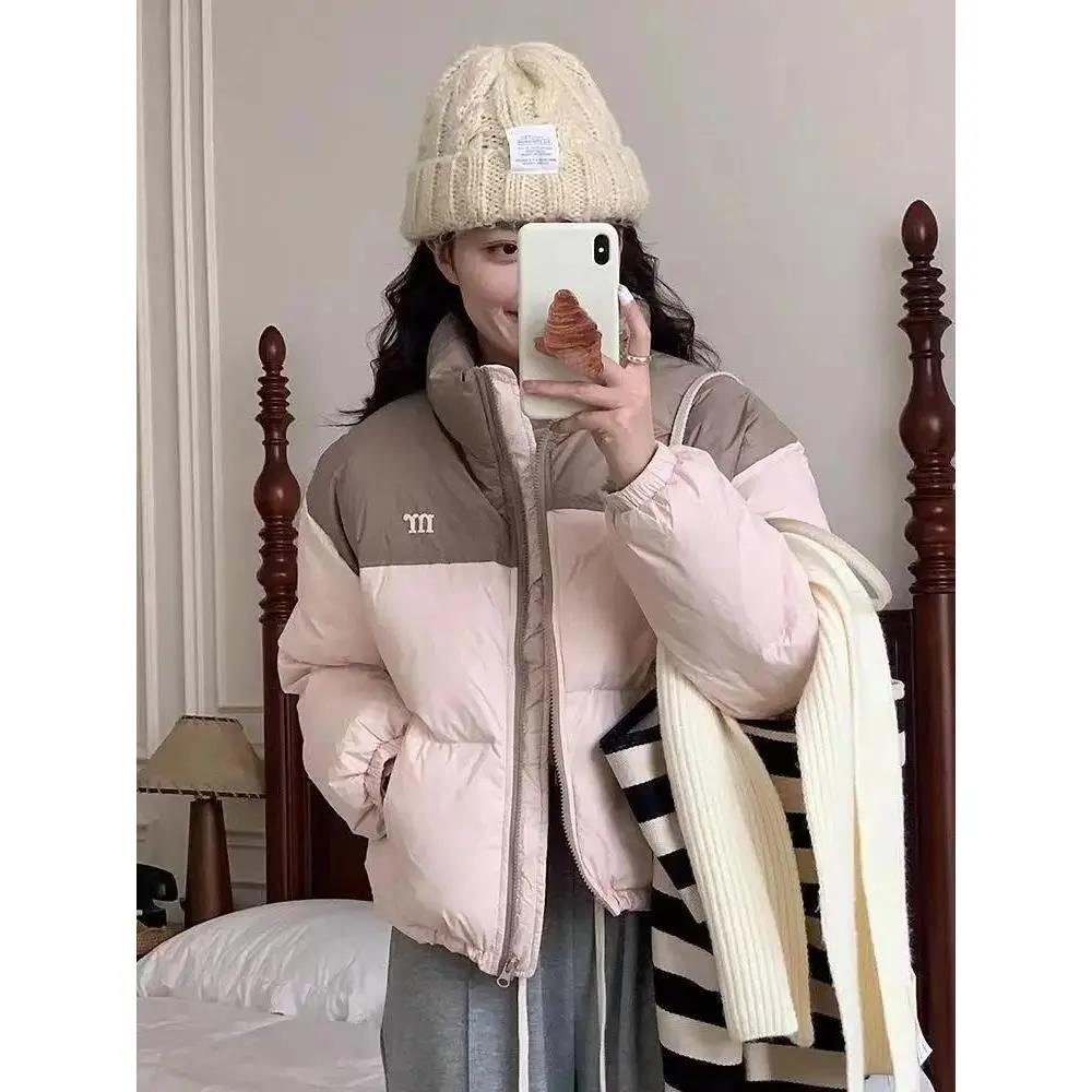 品牌断码韩版拼色羽服女2023新款加厚面包服小个子短款冬季外套时