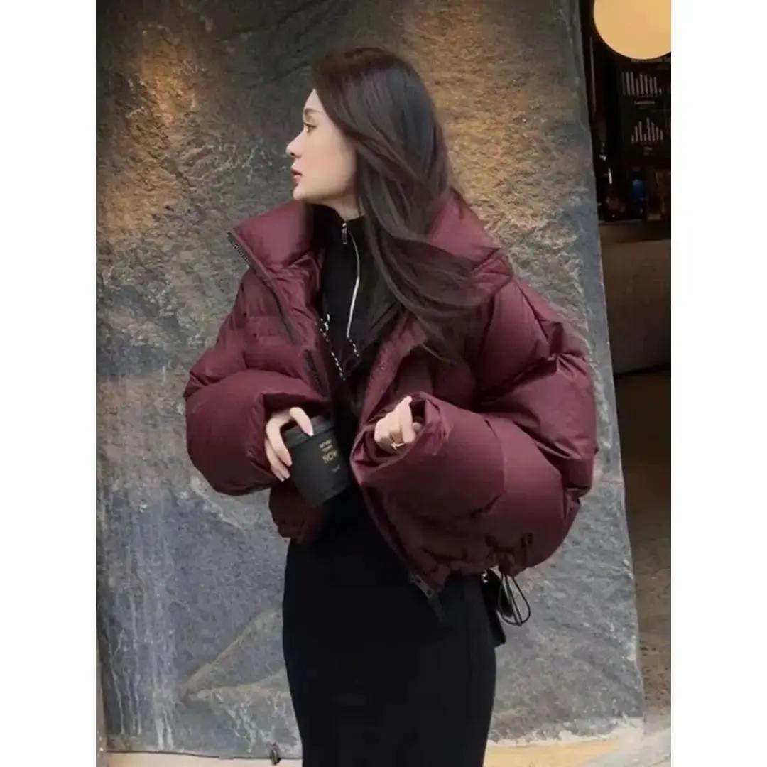 品牌断码反季咖色立领羽绒服女短款小个子2023年冬季加厚高腰肯豆