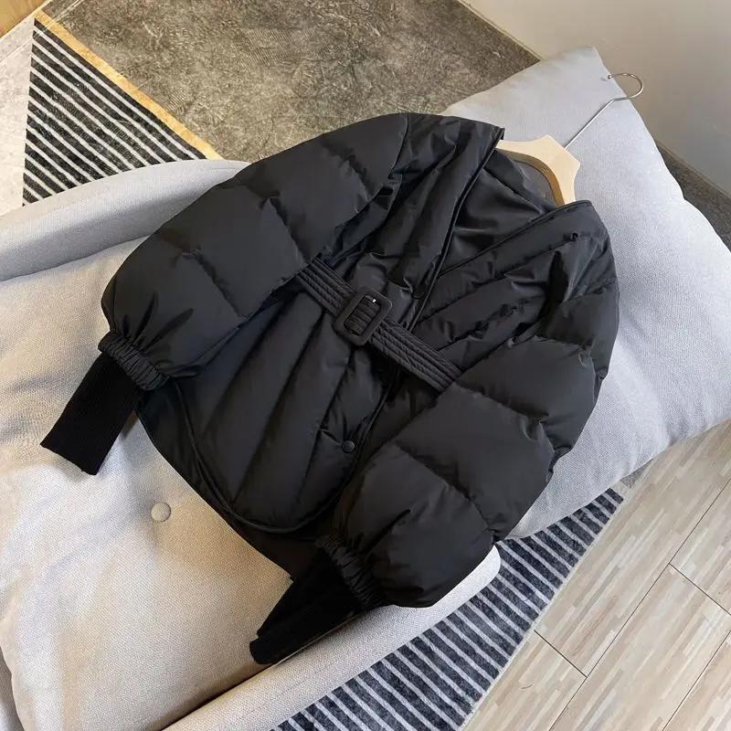 品牌断码短款羽服女冬季2023年新款V领收腰小个子衣设计感小众