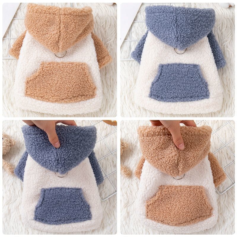 狗狗衣服秋冬款防寒服饰宠物小型犬猫咪连帽加厚卫衣外出可牵引衣