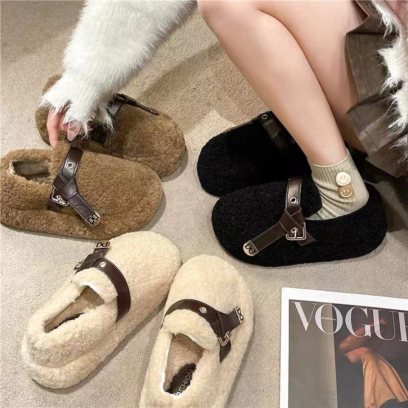 【861】绝美仙女厚底毛毛鞋女外穿高级感一脚蹬加绒豆豆棉鞋