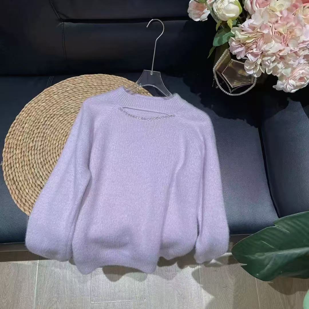 新款钉珠镂空设计感针织上衣