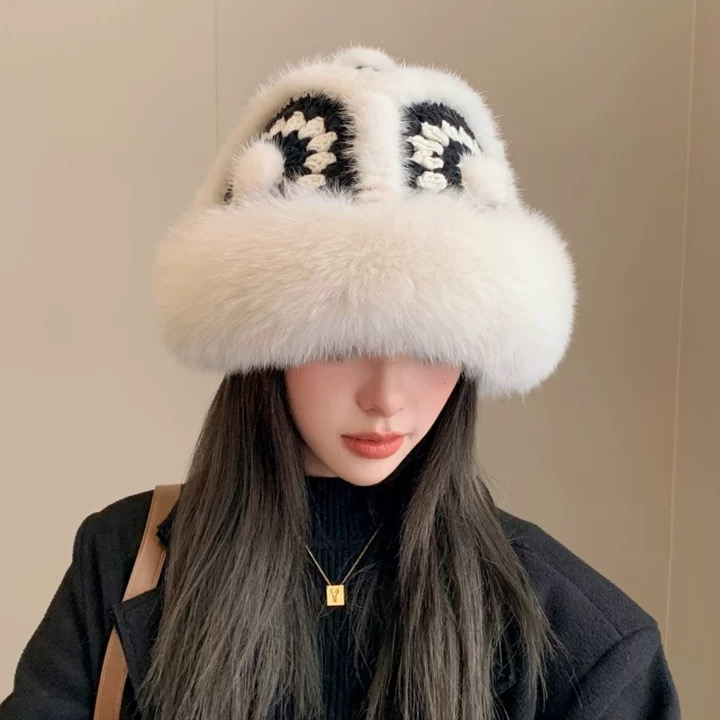 新款虎头帽毛绒针织帽醒狮蒙古帽子渔夫帽盆帽帽冬季
