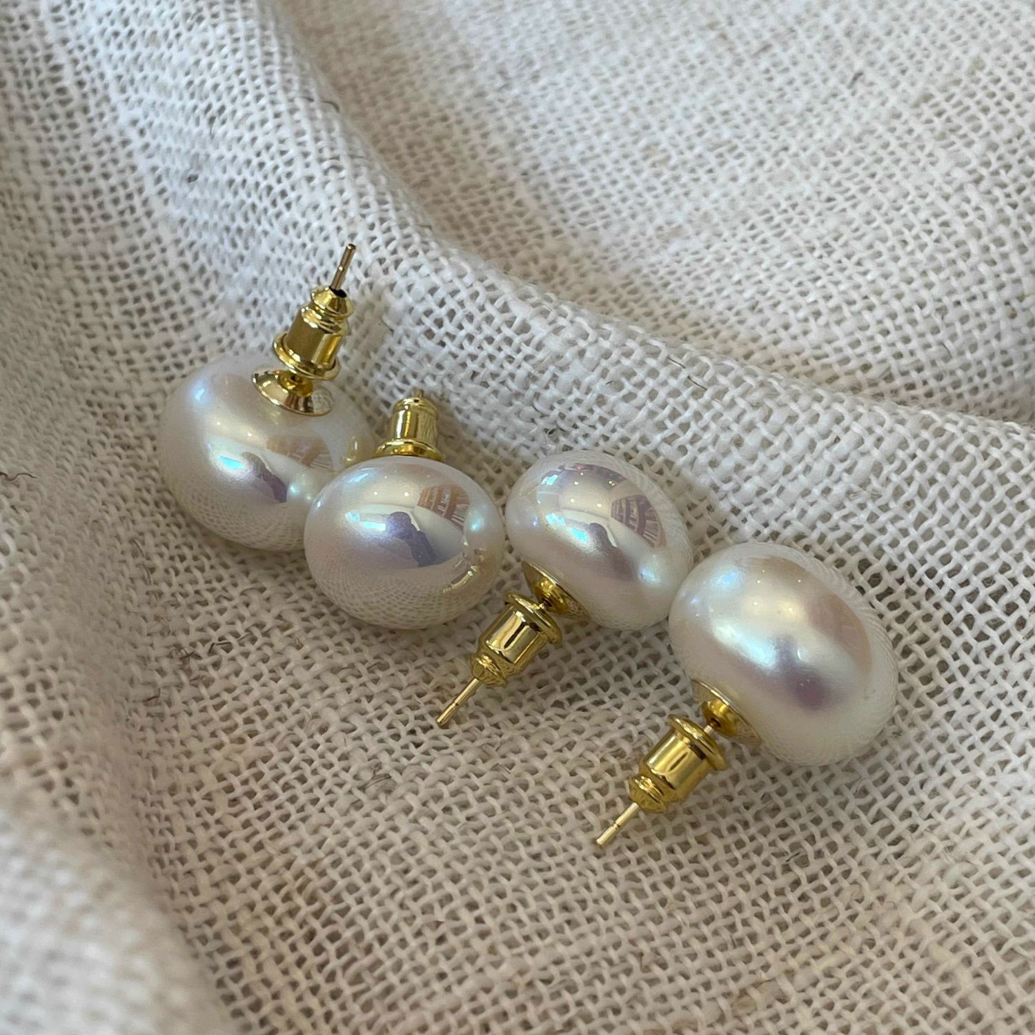 合金耳饰 法式复古精致炫彩馒头扁圆耳环气质温柔小众简约耳钉