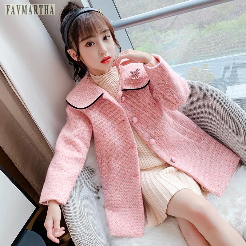 FAVMARTHA女童毛呢外套秋冬款儿童加厚洋气小香风上衣女孩呢子大
