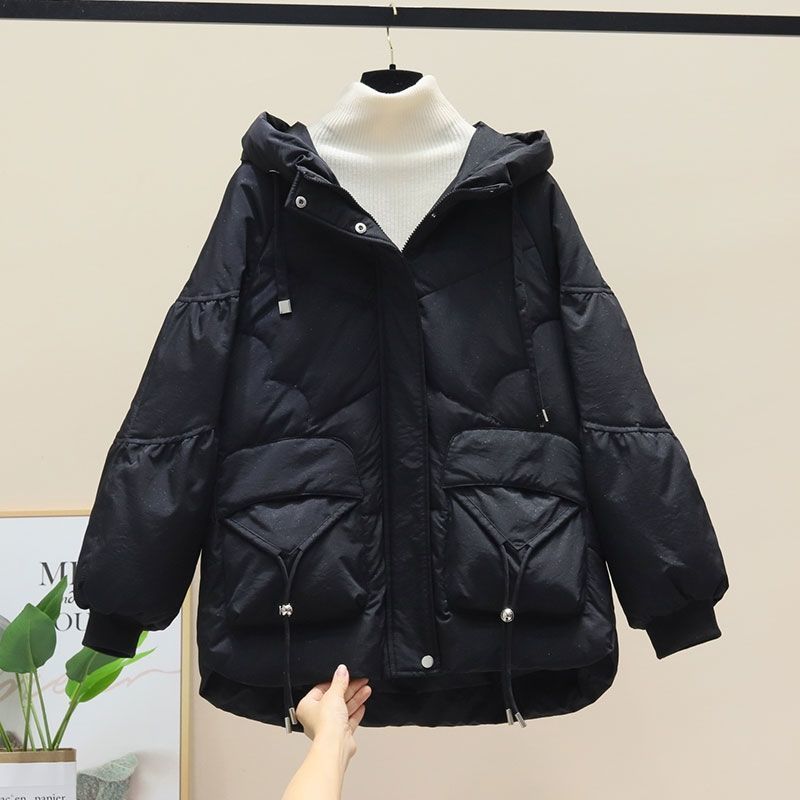 反季羽绒羽绒服女短款红色亮闪闪新款加大码200斤面包服加厚