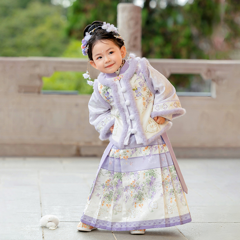 萌乎【烟光凝】女童秋冬新款加棉明制马面裙国风汉服套装-244861