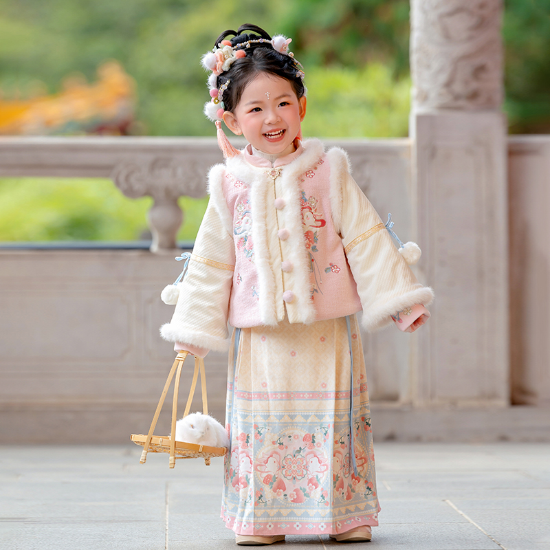 萌乎【粉团团】女童冬款加棉加厚明制马面裙国风汉服套装-244864