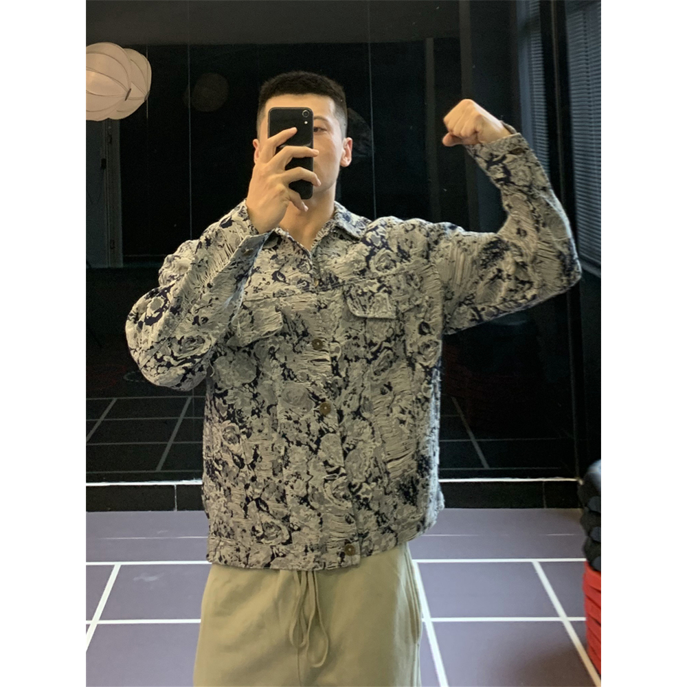 irontrap美式牛仔夹克男宽松复古水洗新款翻领休闲时尚外套男秋季