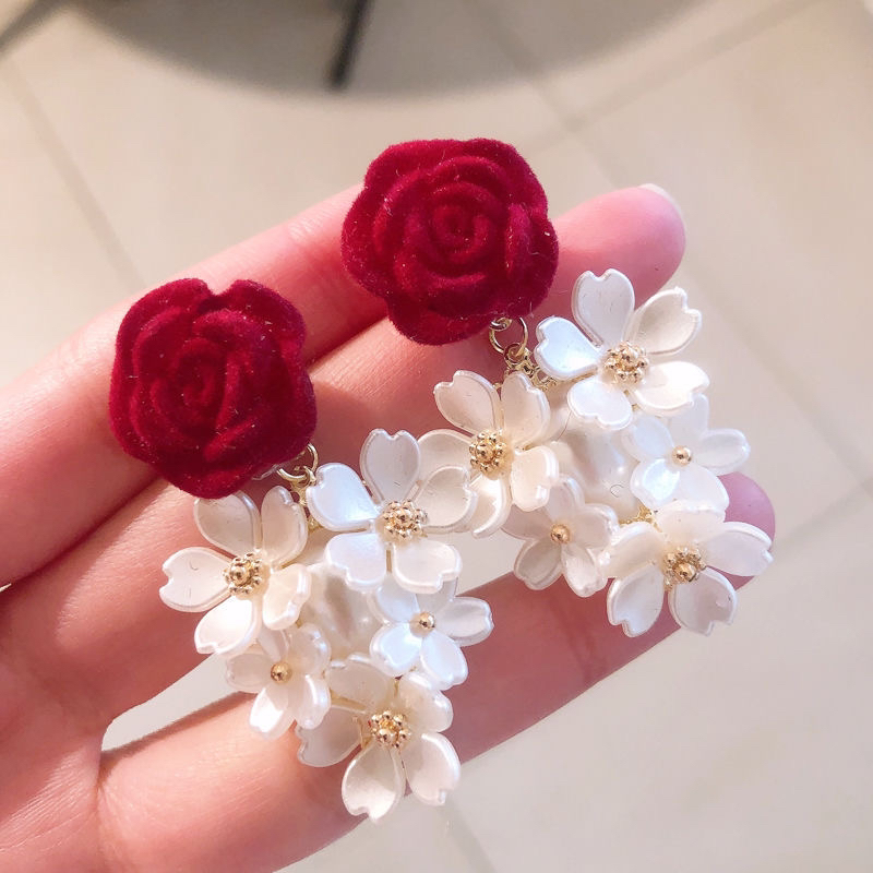 铜合金耳饰 A065气质少女甜美超仙时尚红色