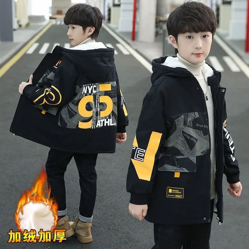 男童冬装加绒外套中大童加厚棉服2022新款派克服秋冬款棉衣男还潮