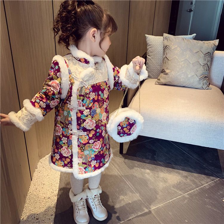 汉服女童冬装旗袍连衣裙中国风新款拜年服女童洋气唐装国儿童复古