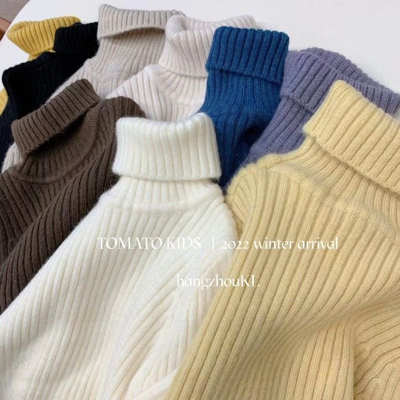 女童高领毛衣2023冬季儿童百搭软糯保暖打底衫小女孩洋气坑条内搭