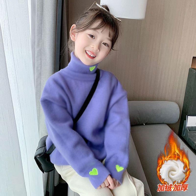 儿童发热上衣秋冬装高领男女中小大童长袖加绒加厚保暖打洋气宝宝