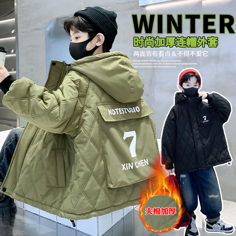 男童夹棉外套2023年新款洋气中大儿童酷帅冬季男孩加厚派克服棉衣