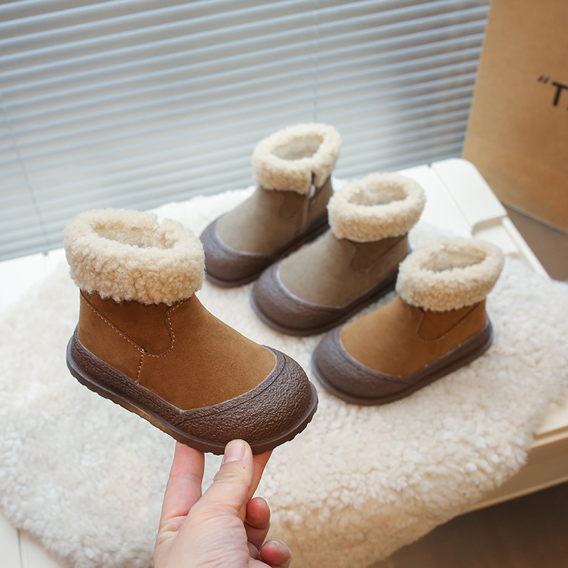 21-33韩系儿童短靴冬季宝宝百搭洋气雪地靴加厚大棉博肯皮靴U82