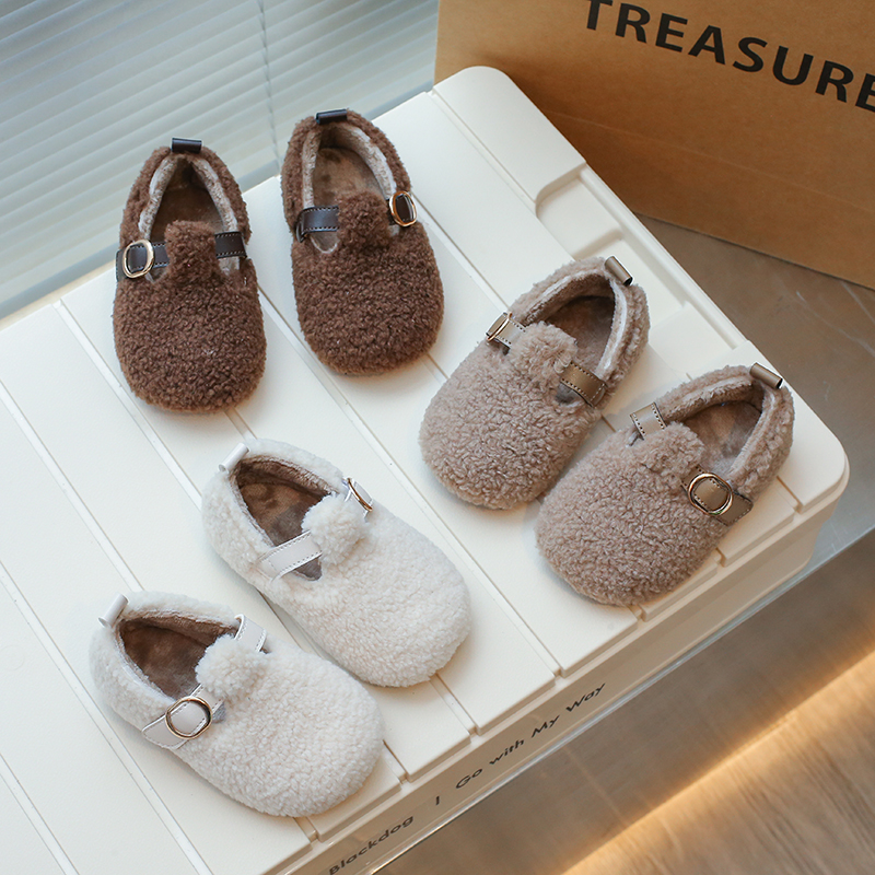 21-30女童毛毛鞋外穿冬季新款男童二棉加绒豆豆鞋软底防滑鞋636