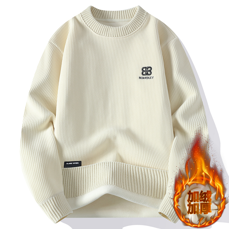 高品质莫兰绒加绒加厚保暖毛衣男款秋冬季高档休闲打底衫宽松卫衣