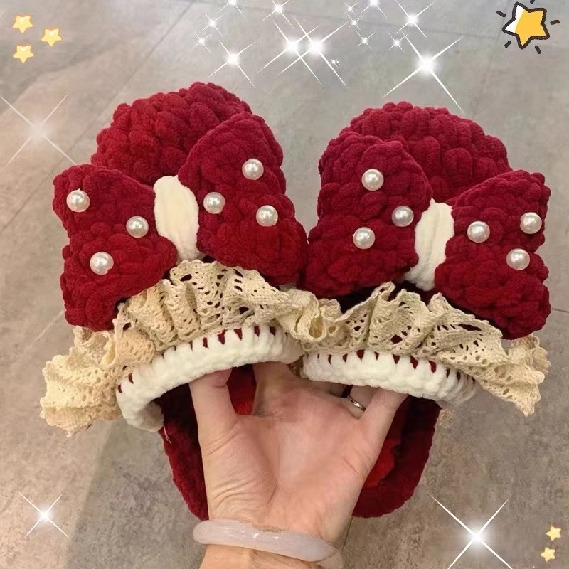 手工编织diy材料包秋冬钩织泡蝴蝶包头拖鞋圣诞礼物送女生男生