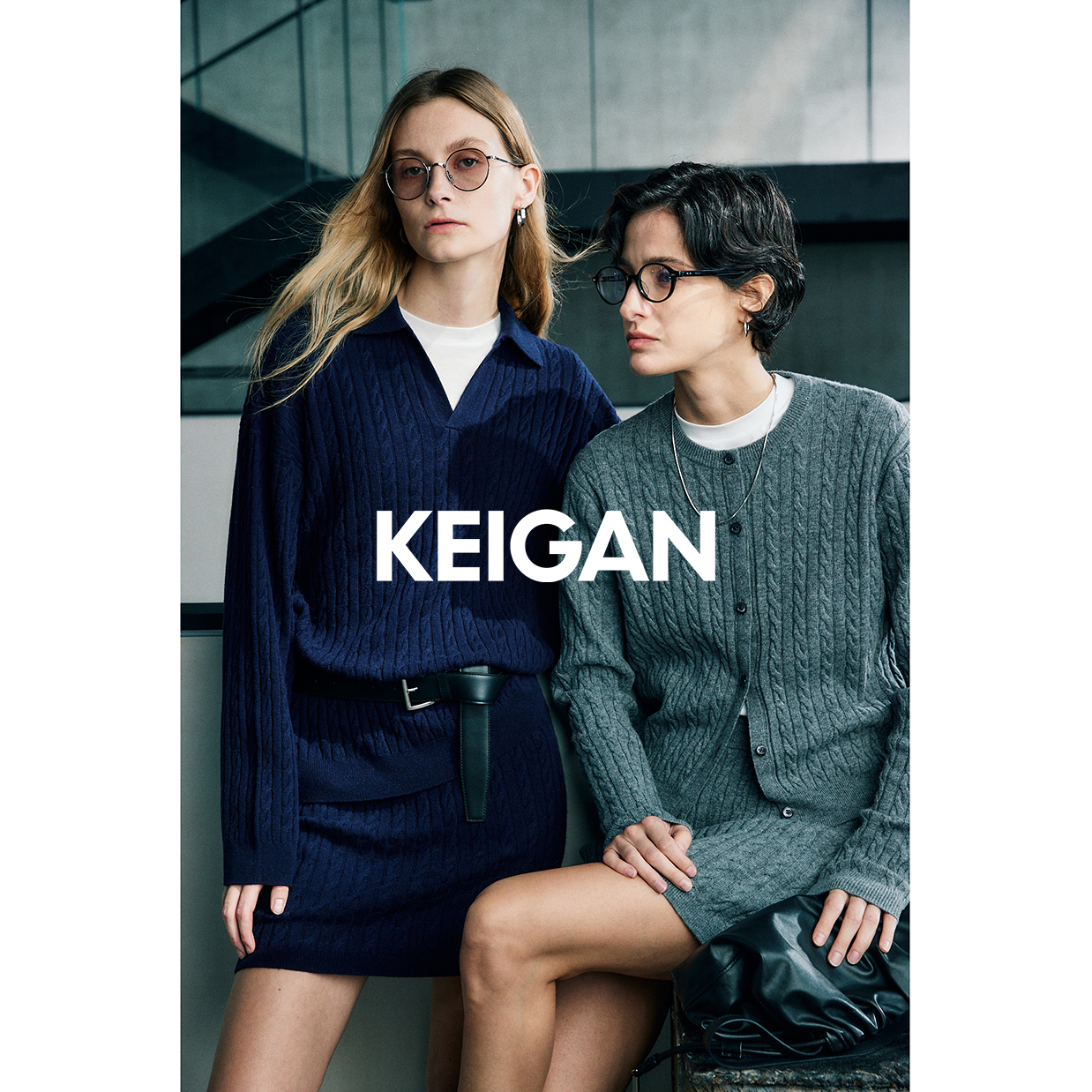 KEIGAN/开间柔糯轻盈高支羊绒羊毛M1U风经典绞花时髦针织套装百搭