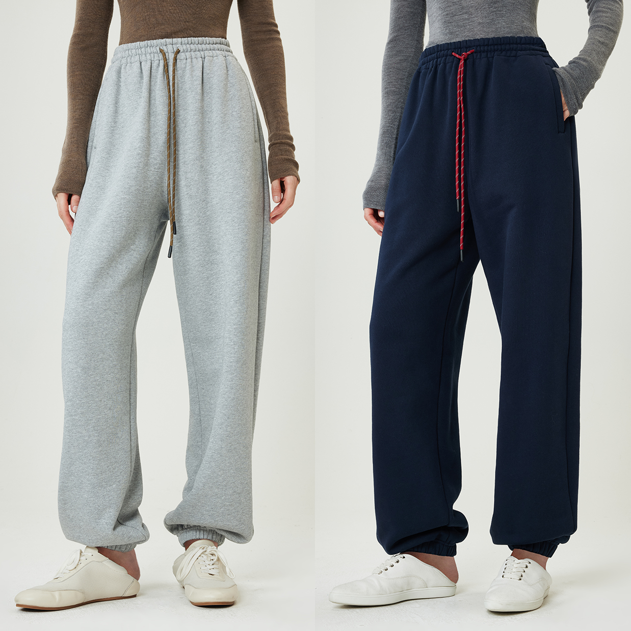 KEIGAN/开间新款温暖磨绒澳洲长绒棉运动松弛撞色抽绳收口卫裤